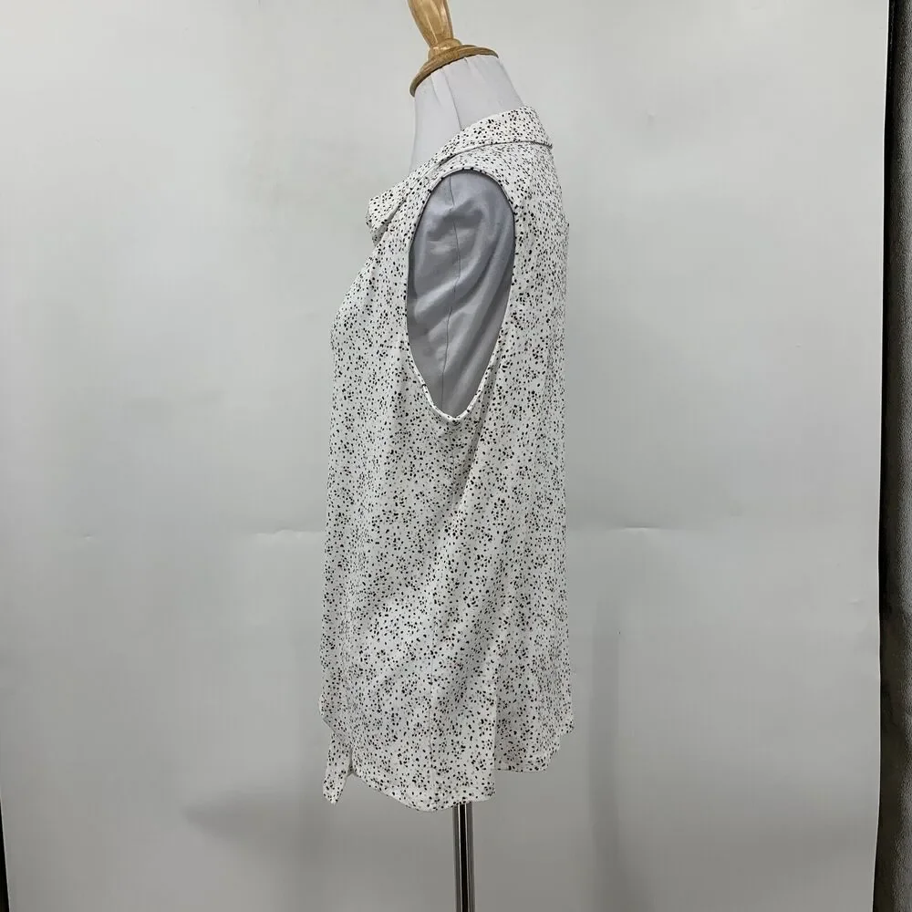 Adrianna Papell Printed Knit Blouse Women M White Sleeveless Button Up Tie Front